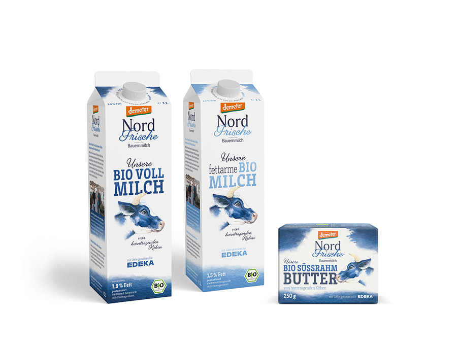 Nordfrische Bauernmilch vollfett und fettarm und Süssrahmbutter